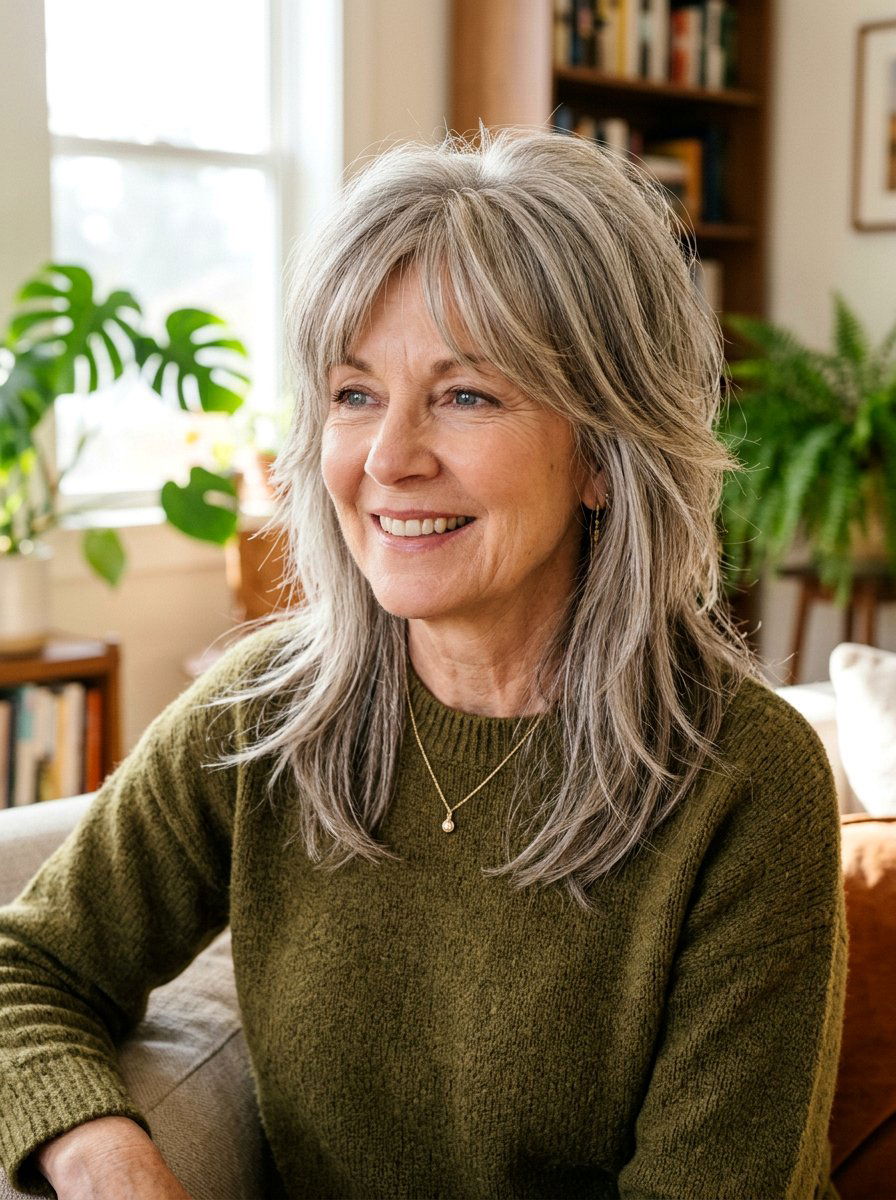 straight shag cut for women over 60