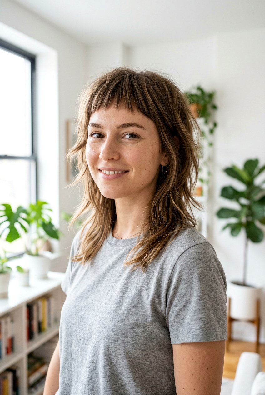 Straight Shag With Short Baby Bangs - 20 baby bangs haircut for women - 20 baby bangs haircut for women