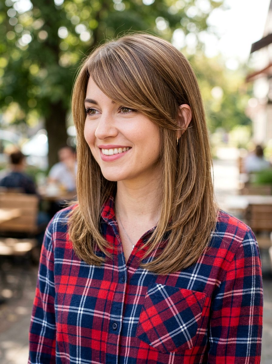 Straight Shoulder Length Layers With Side Swept Bangs - 20 straight shoulder length layers for women - 20 straight shoulder length layers for women