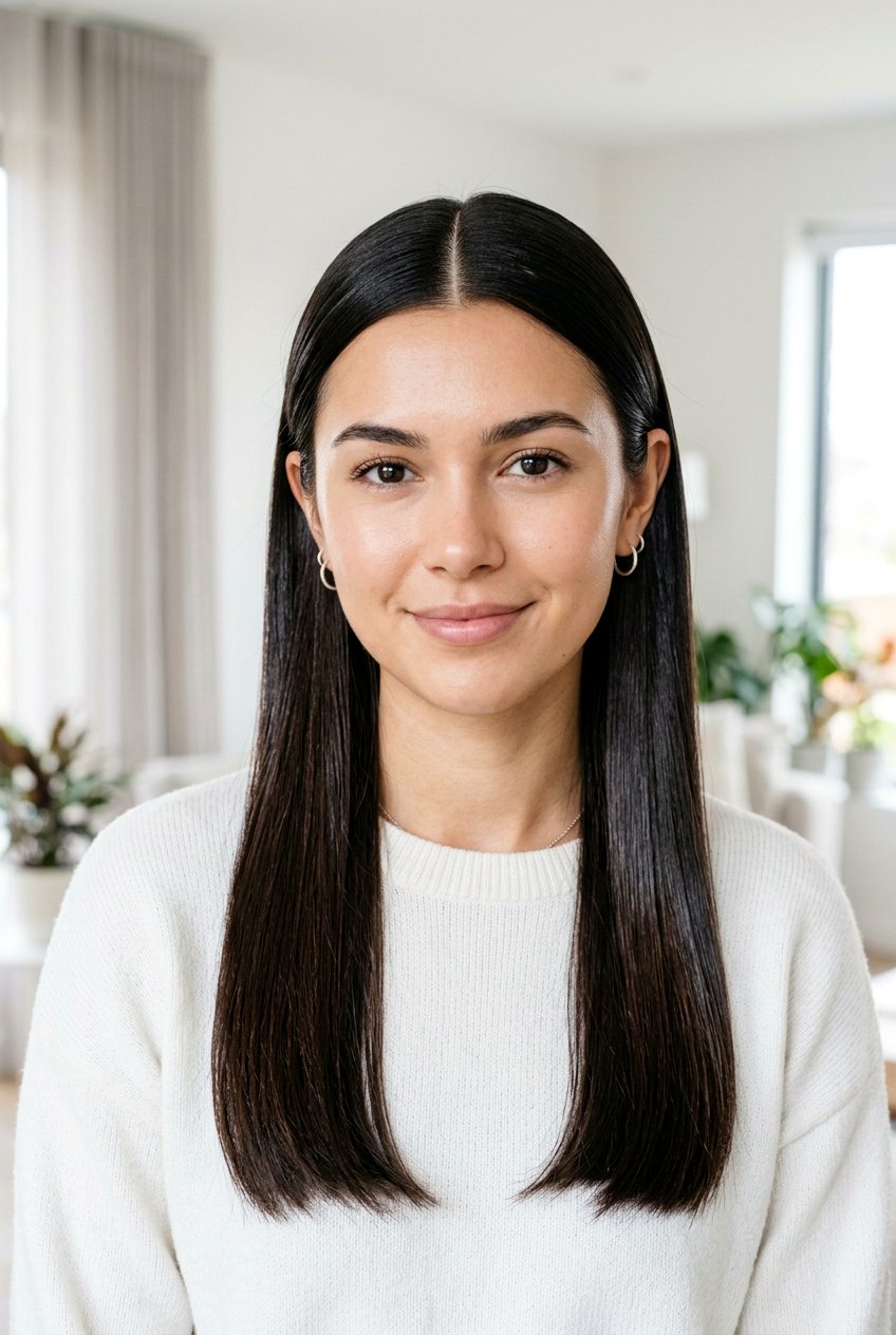 Straight Sleek Hair - 20 bridal hairstyle with center part - 20 bridal hairstyle with center part