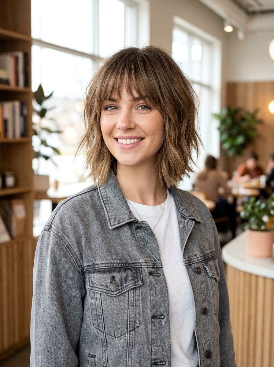 Straight Texturized Bob With Shagged Bangs - 20 sleek straight bob with bangs - 20 sleek straight bob with bangs