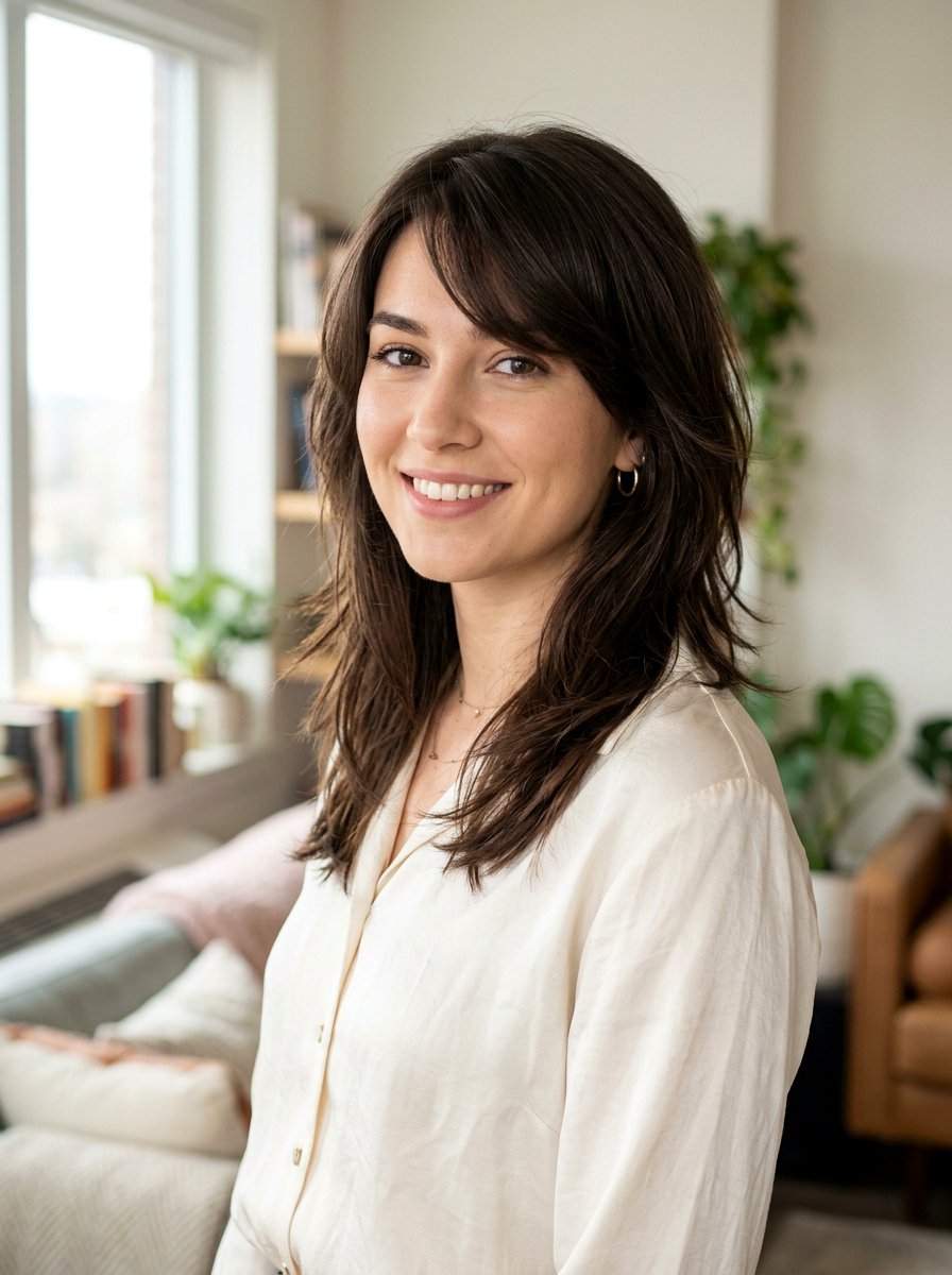 Straight Wolf Cut With Side Swept Bangs - 20 straight wolf cut for fine hair women - 20 straight wolf cut for fine hair women