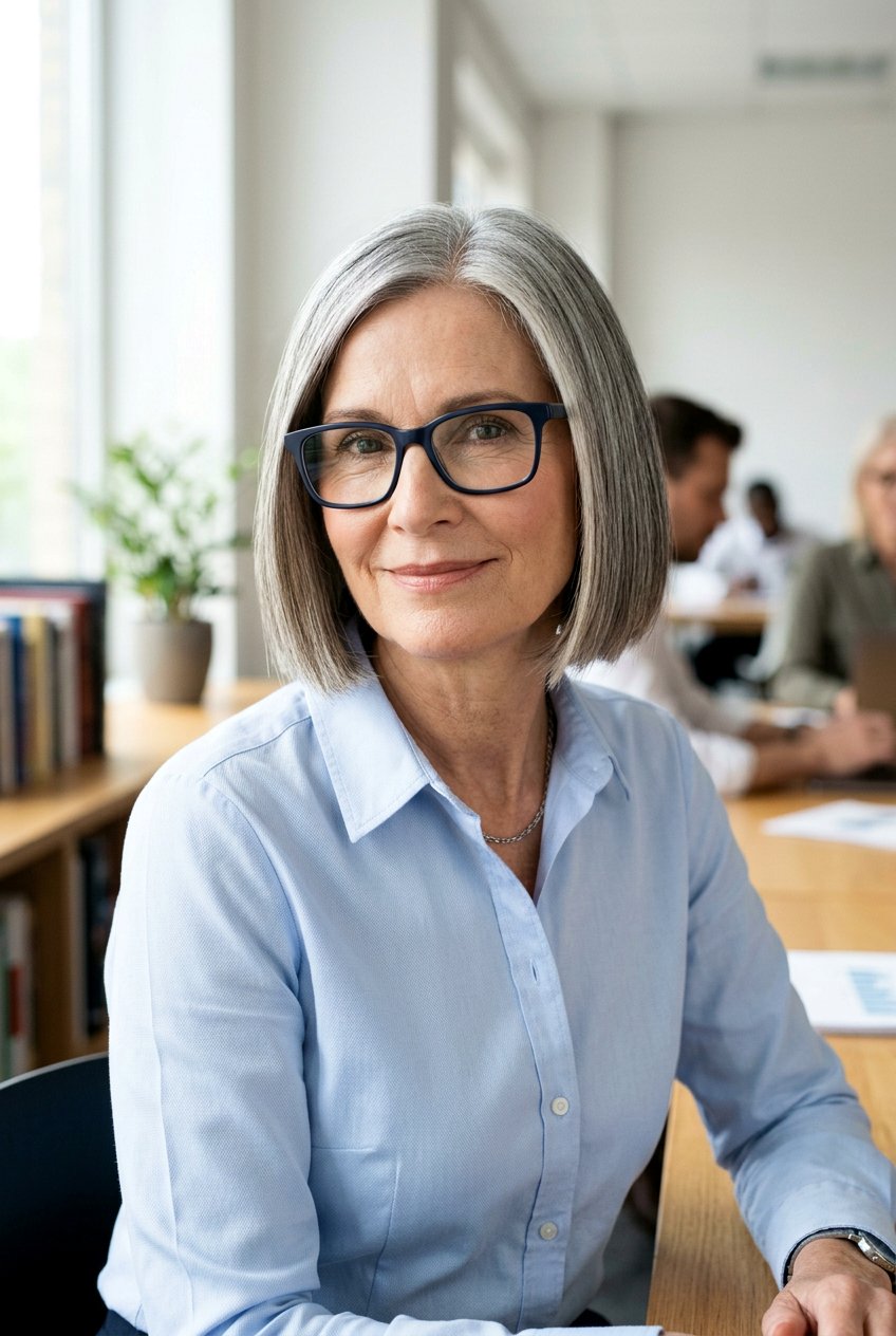 Straight blunt bob with glasses - 20 hairstyles for women with glasses over 60 - 20 hairstyles for women with glasses over 60