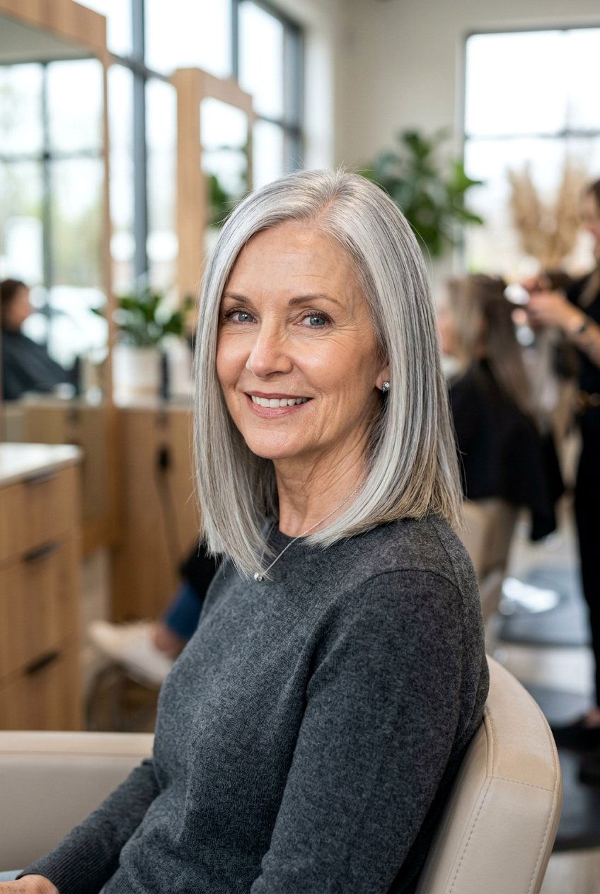 Straight gray lob - 20 gray hairstyles for older women - 20 gray hairstyles for older women
