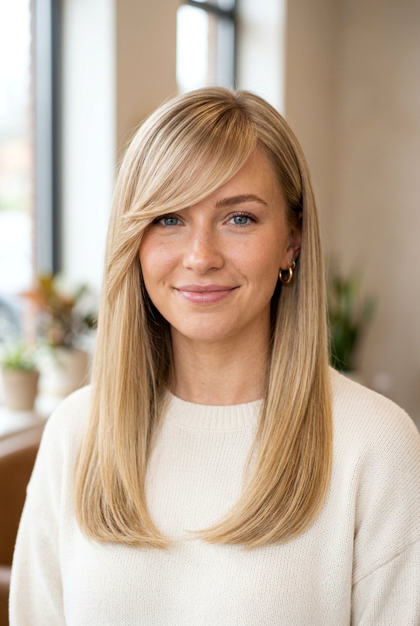 Straight hair with side swept bangs - 20 sleek straight hairstyles - 20 sleek straight hairstyles