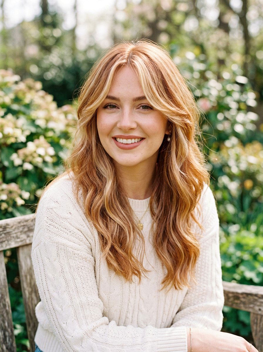 Strawberry Blonde Balayage With Curtain Bangs - 20 spring strawberry blonde balayage - 20 spring strawberry blonde balayage