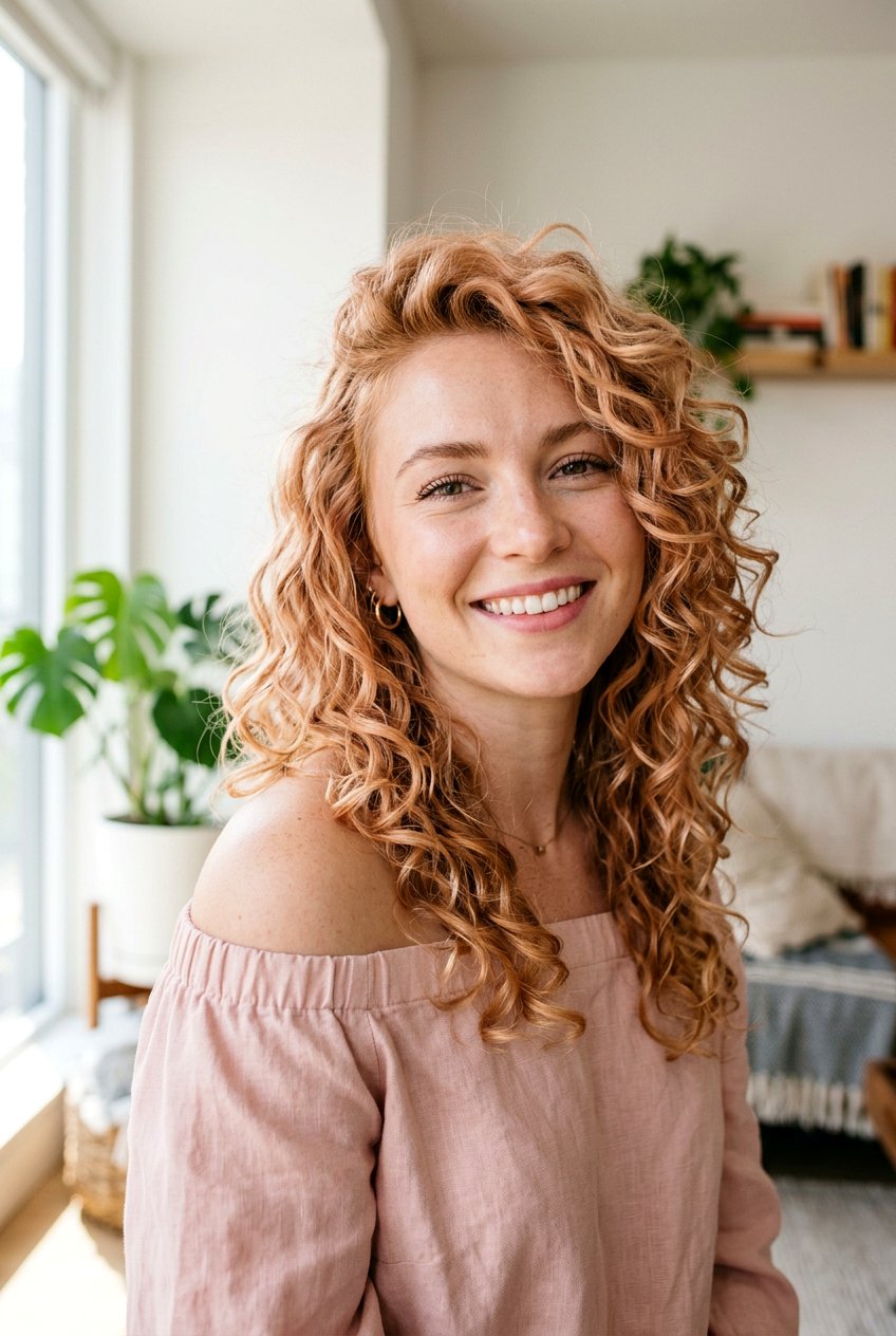 Strawberry Blonde Curly Shag - 20 hair color ideas for curly shags - 20 hair color ideas for curly shags