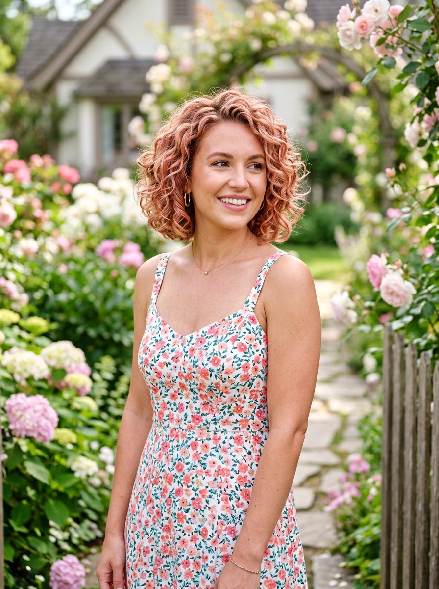 Strawberry Blonde Dimensional Balayage Rounded Curly Bob - 20 dimensional balayage for curly bob - 20 dimensional balayage for curly bob