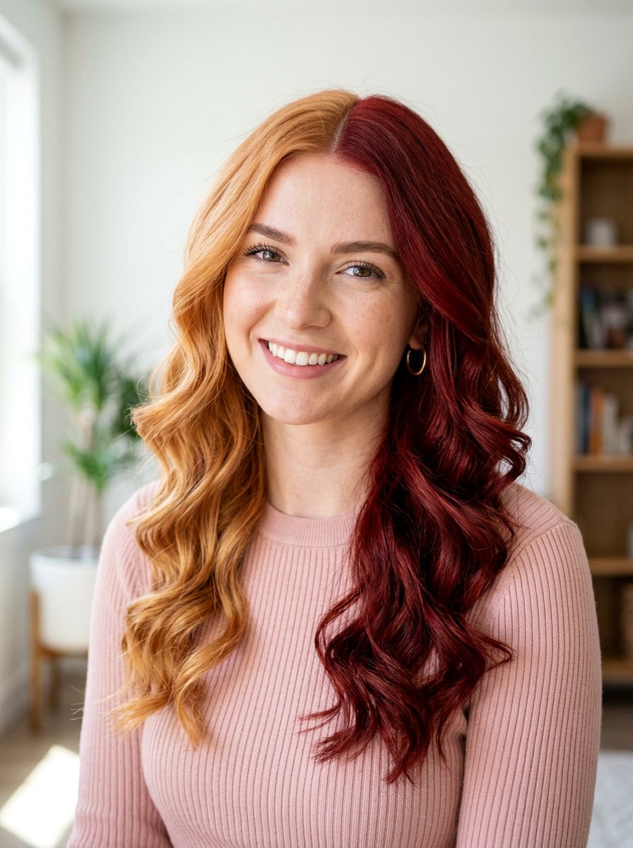 Strawberry Blonde and Red Split Dye - 20 red and blonde split dye hair - 20 red and blonde split dye hair