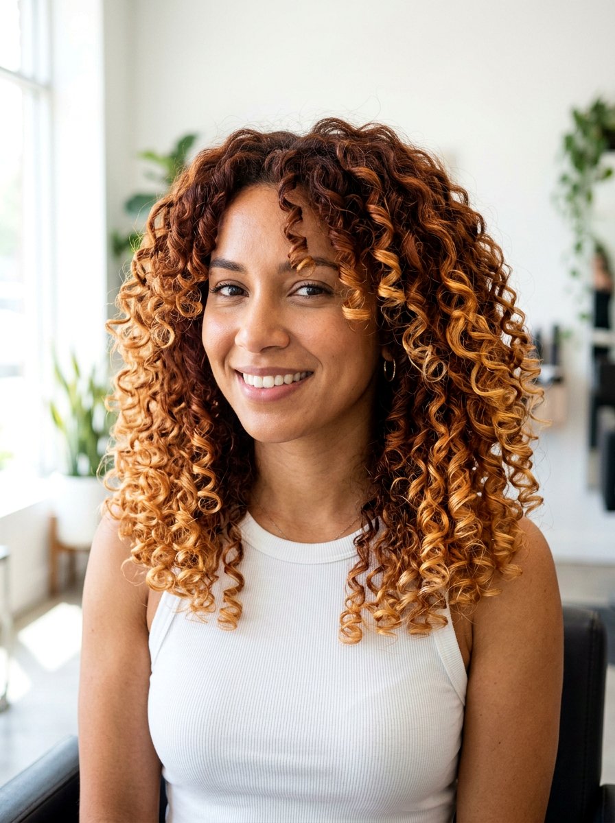 Strawberry Copper Balayage On Curly Hair - 20 strawberry copper balayage - 20 strawberry copper balayage