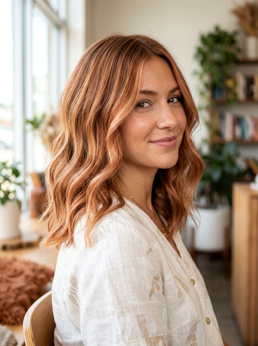 Strawberry Copper Balayage On Medium Length Hair - 20 strawberry copper balayage - 20 strawberry copper balayage