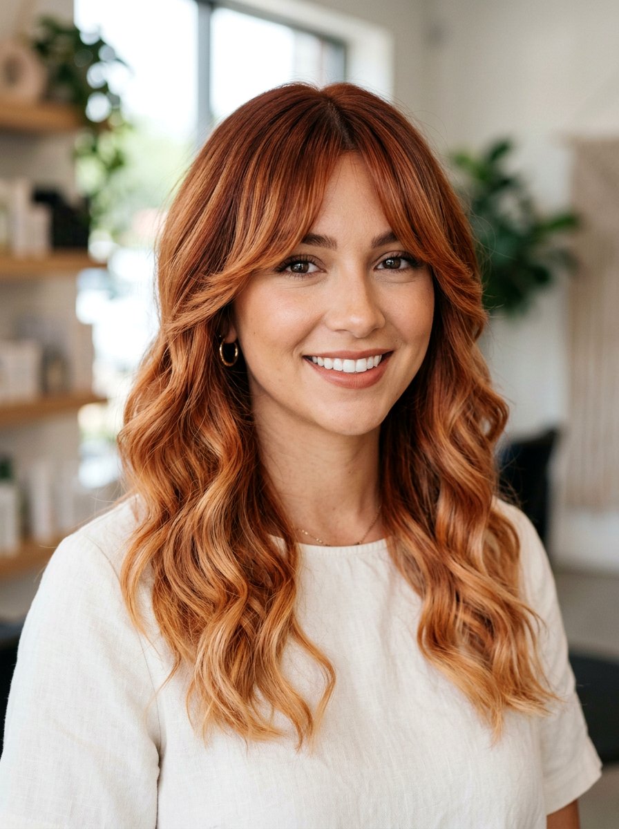 Strawberry Copper Balayage With Curtain Bangs - 20 strawberry copper balayage - 20 strawberry copper balayage