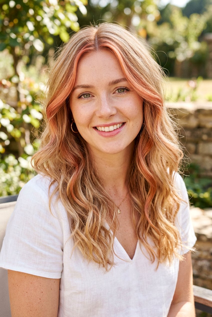 Strawberry Copper Face Framing on Blonde Hair - 20 copper face framing pieces - 20 copper face framing pieces