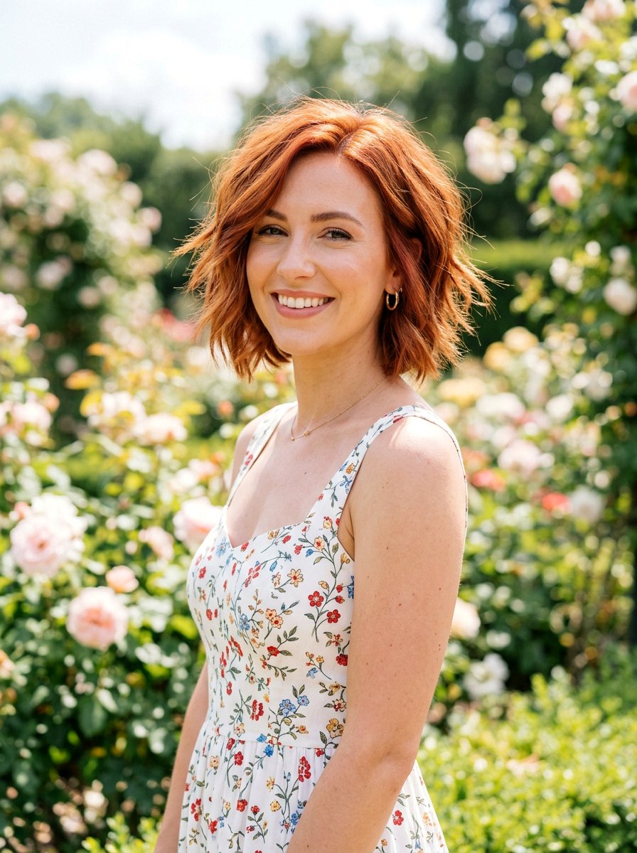 Strawberry Copper Textured Bob - 20 copper bob hair color ideas - 20 copper bob hair color ideas