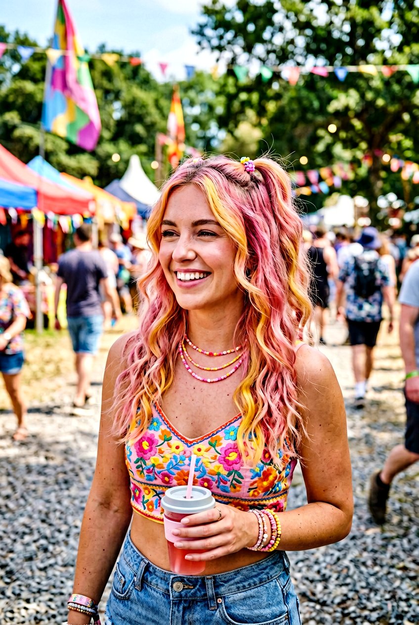 Strawberry Lemonade Half Up Hair - 20 rave hairstyles for women - 20 rave hairstyles for women