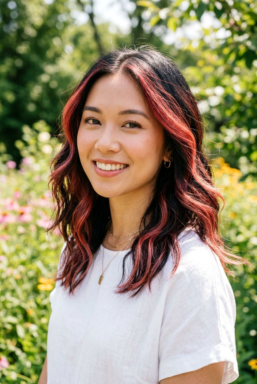 Strawberry Red Highlights Black Hair - 20 black hair with red highlights - 20 black hair with red highlights