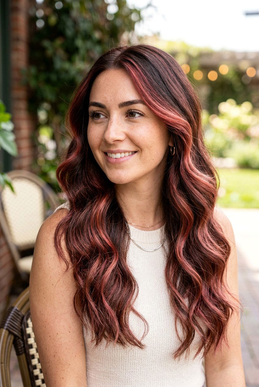 Strawberry Red Highlights Dark Brown Hair - 20 red highlights on dark brown hair - 20 red highlights on dark brown hair