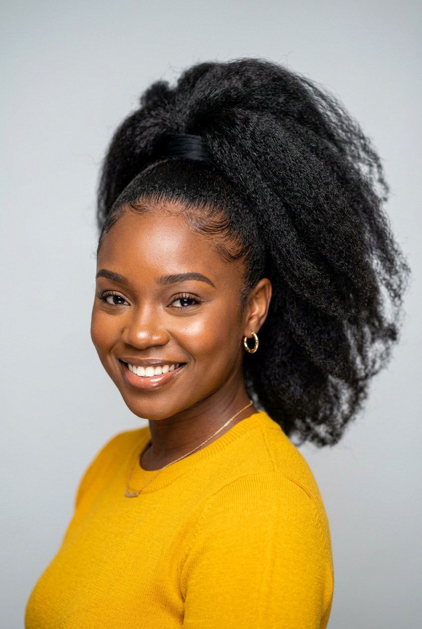 Stretched Natural Hair Blown Out High Ponytail - 20 stretched natural hair hairstyles - 20 stretched natural hair hairstyles