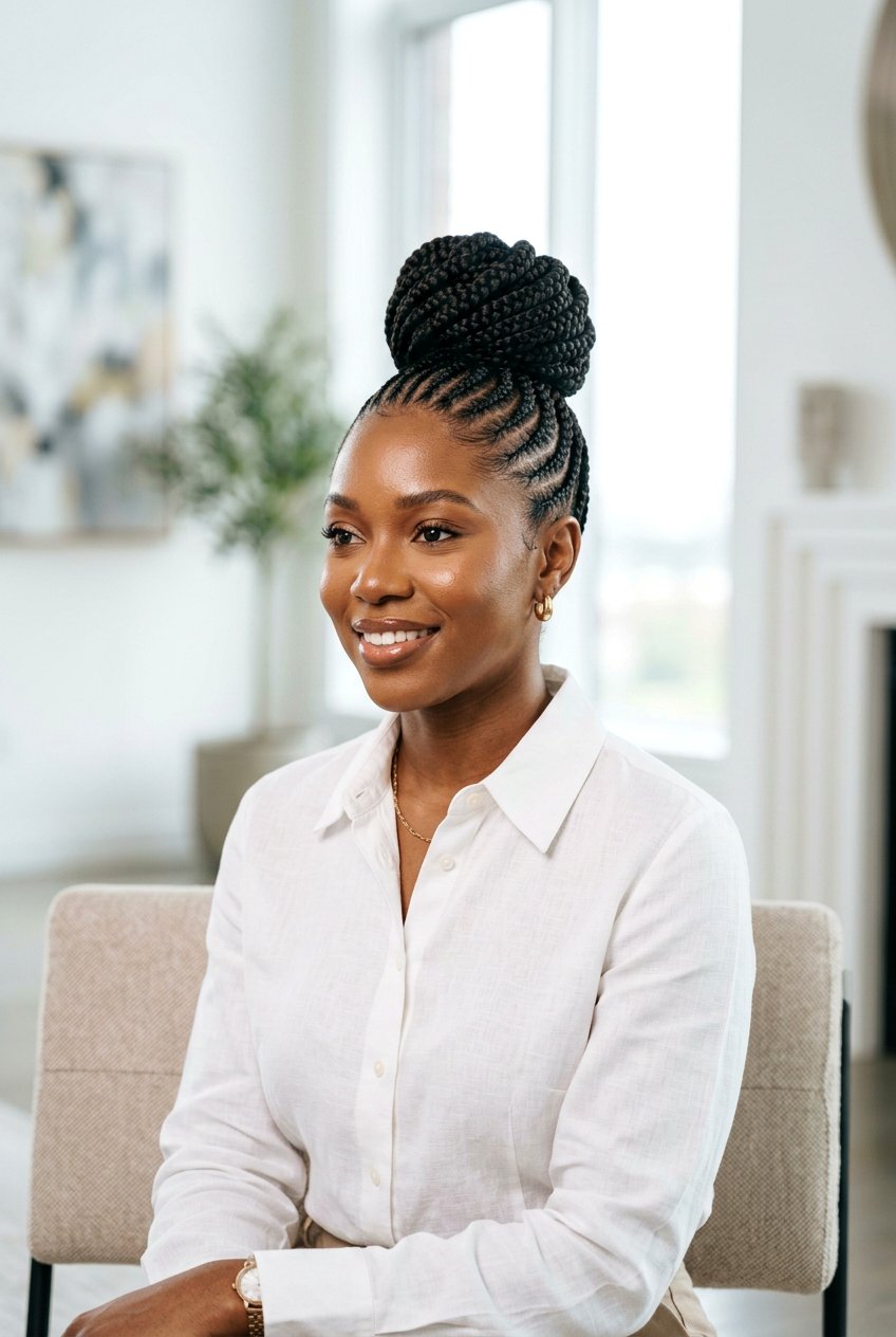 Stretched Natural Hair Braided Bun - 20 stretched natural hair hairstyles - 20 stretched natural hair hairstyles