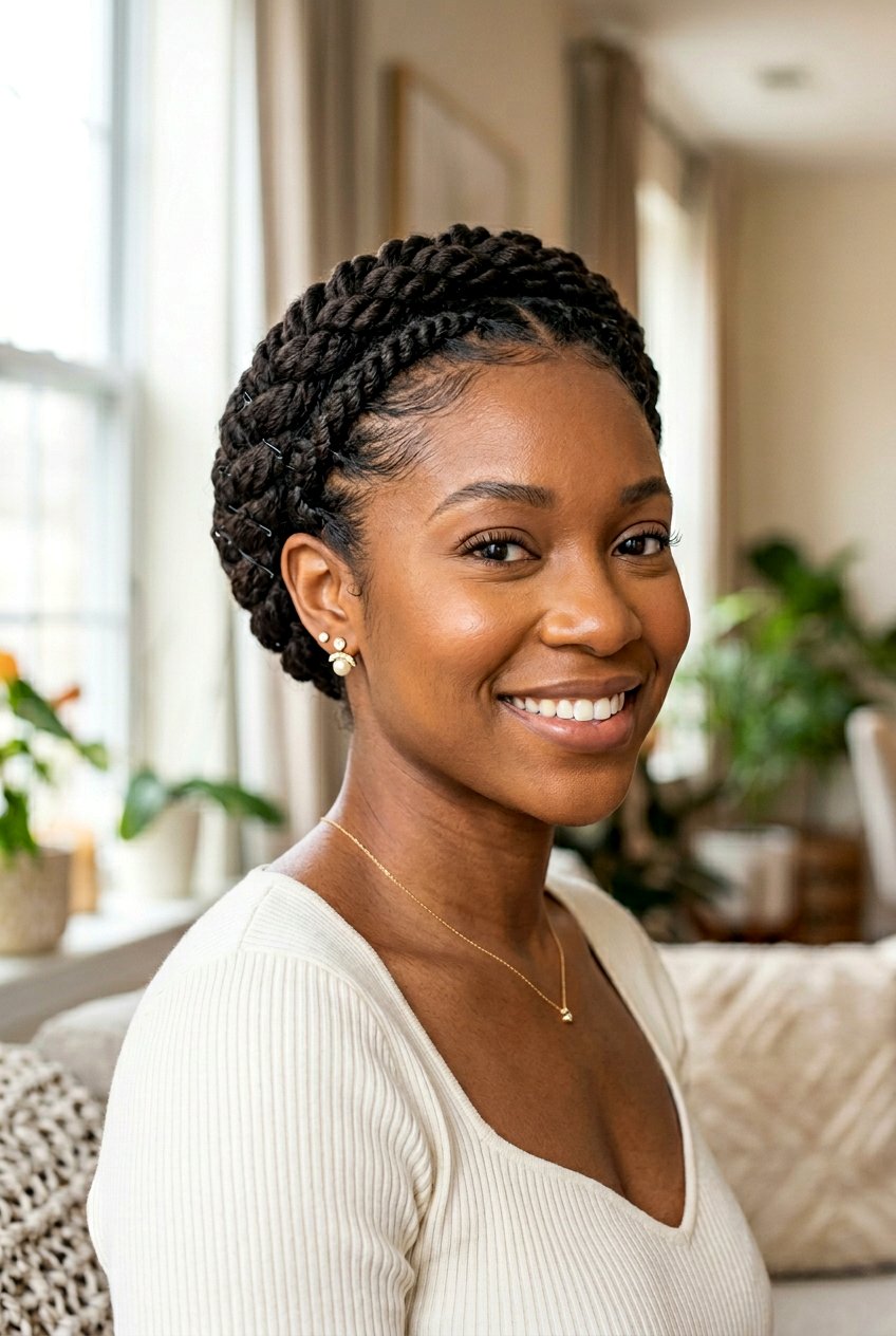 Stretched Natural Hair Flat Twist Crown - 20 stretched natural hair hairstyles - 20 stretched natural hair hairstyles