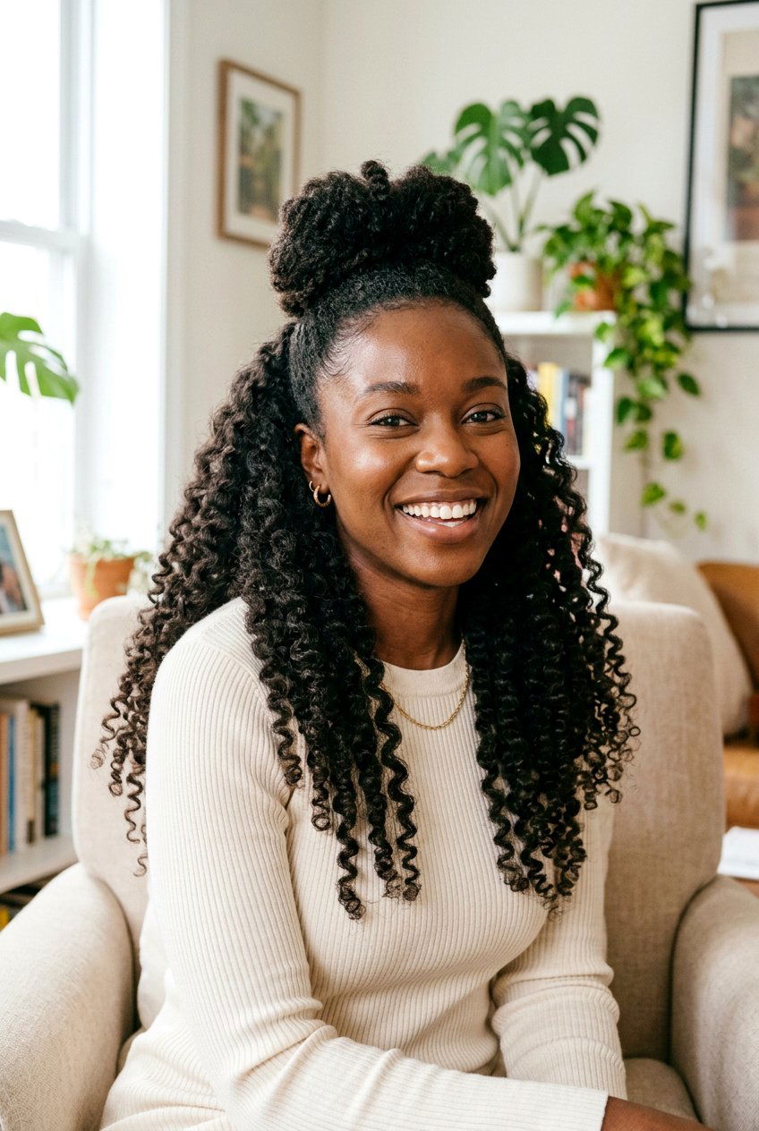 Stretched Natural Hair Half Up Half Down Style - 20 stretched natural hair hairstyles - 20 stretched natural hair hairstyles