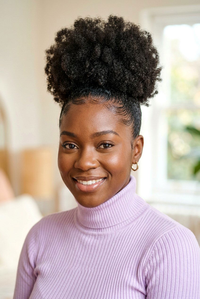 Stretched Natural Hair High Puff Ponytail - 20 stretched natural hair hairstyles - 20 stretched natural hair hairstyles