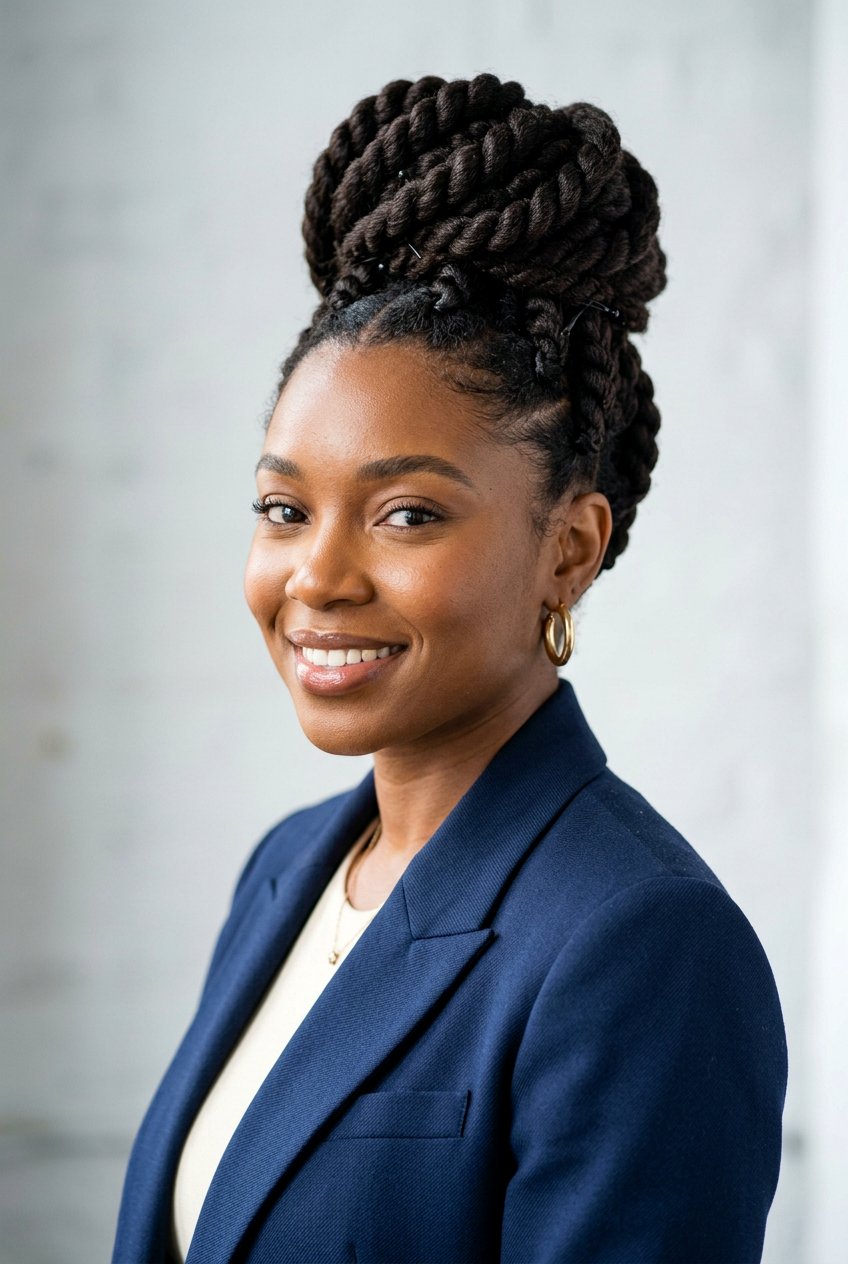 Stretched Natural Hair Jumbo Twist Updo - 20 stretched natural hair hairstyles - 20 stretched natural hair hairstyles