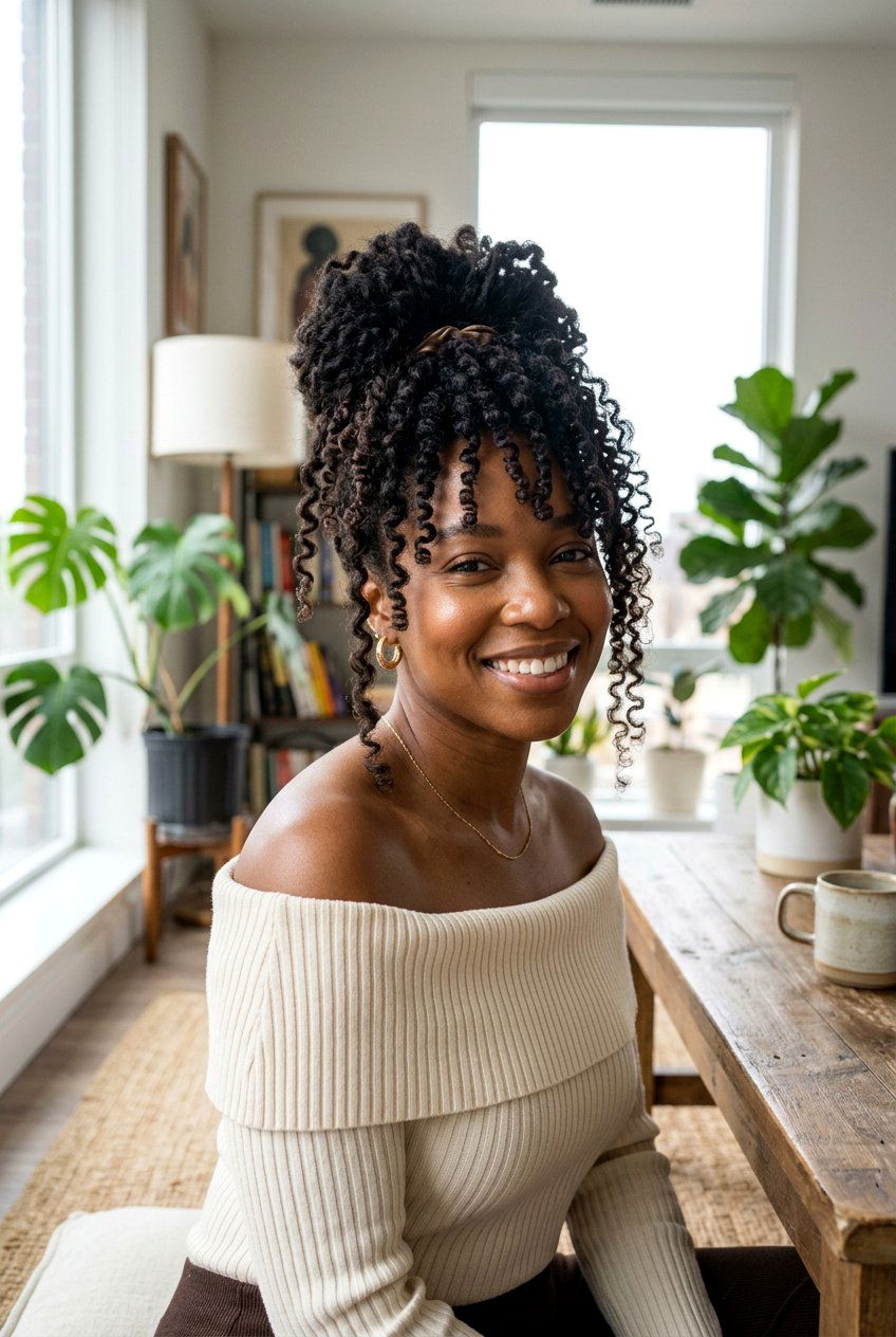 Stretched Natural Hair Pineapple Updo - 20 stretched natural hair hairstyles - 20 stretched natural hair hairstyles