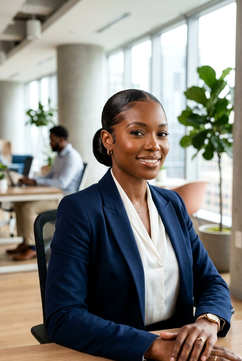 Stretched Natural Hair Sleek Low Bun - 20 stretched natural hair hairstyles - 20 stretched natural hair hairstyles