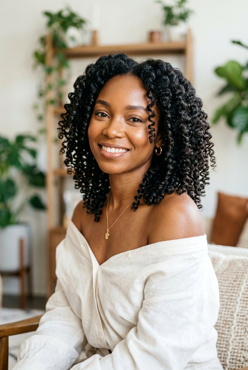 Stretched Perm Rod Set on Short Natural Hair - 20 perm rod curls on short natural hair - 20 perm rod curls on short natural hair