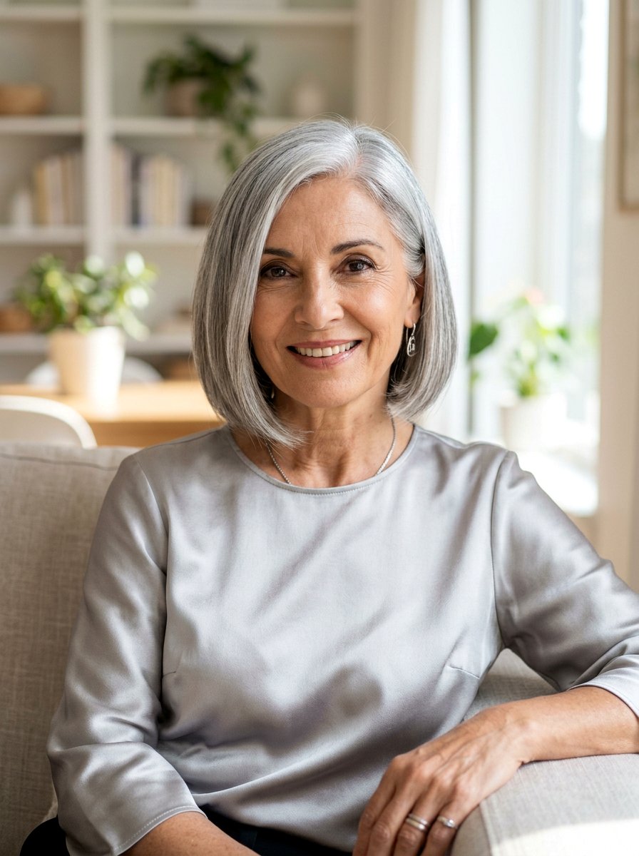 Stunning Silver Side Parted Bob - 20 side parted bob for older women - 20 side parted bob for older women