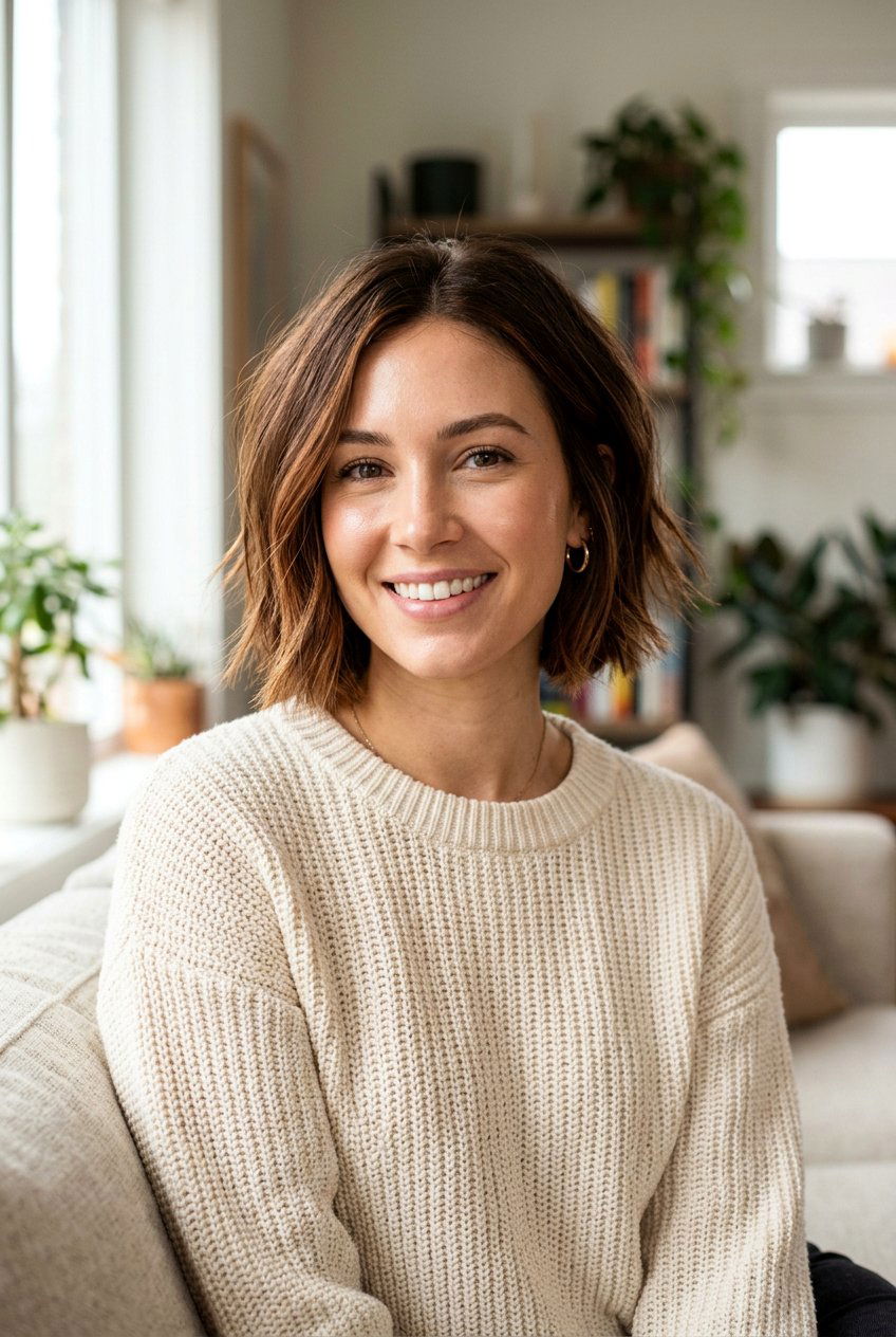 Subtle Auburn Babylights On A Brunette Bob - 20 autumn auburn highlights for brunettes - 20 autumn auburn highlights for brunettes