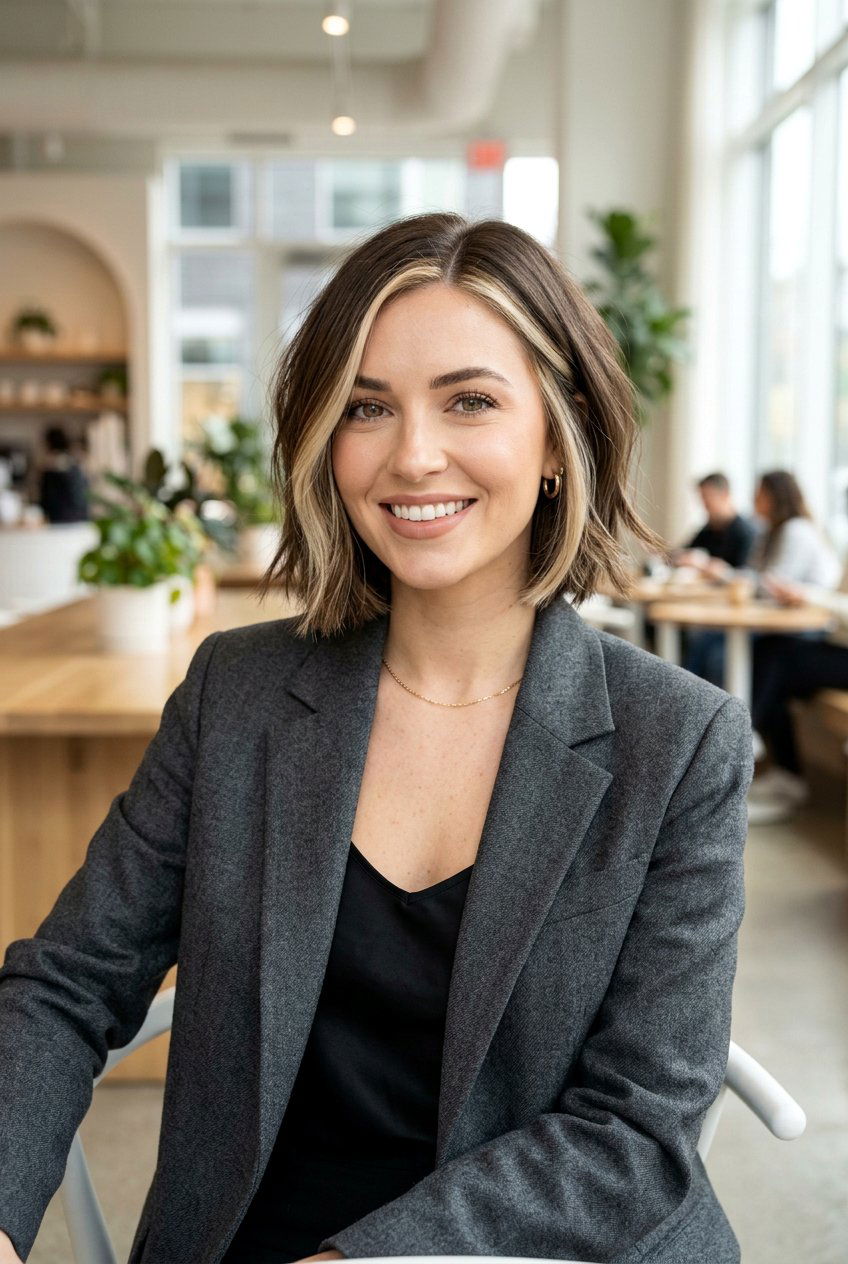 Subtle Blonde Money Piece On Brunette Bob - 20 subtle blonde money piece on brunette - 20 subtle blonde money piece on brunette