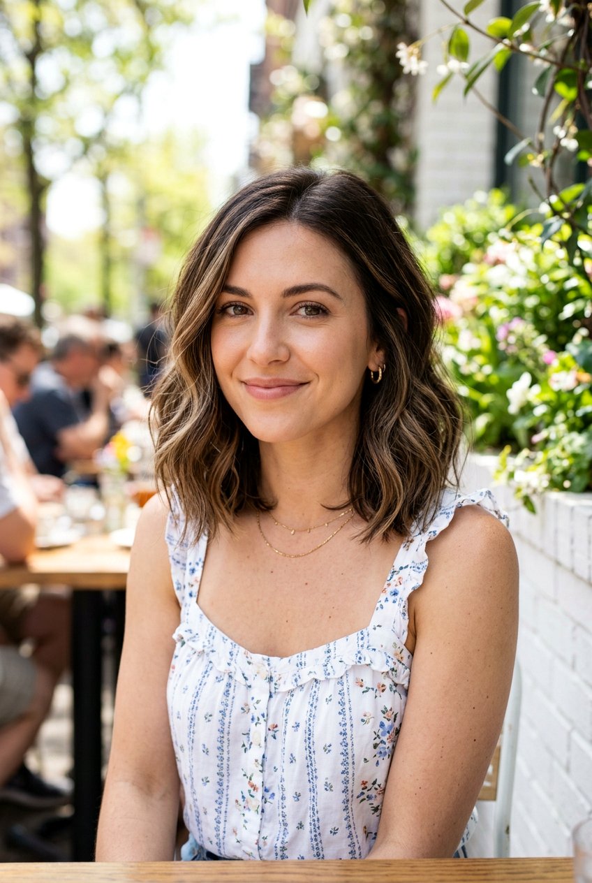 Subtle Bronde Highlights For Brunette Lob - 20 natural looking brunette refresh - 20 natural looking brunette refresh