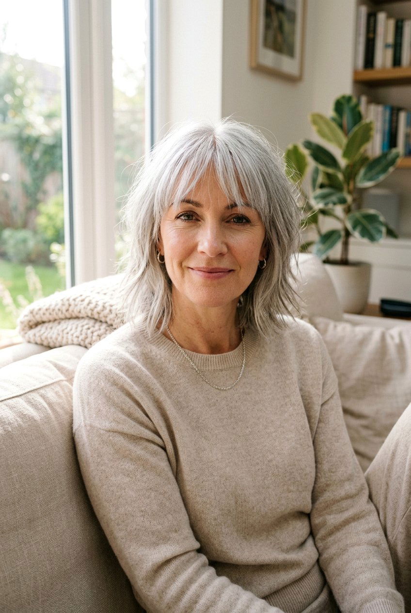 Subtle Brow Grazing Fringe - 20 feathered bangs for older women - 20 feathered bangs for older women