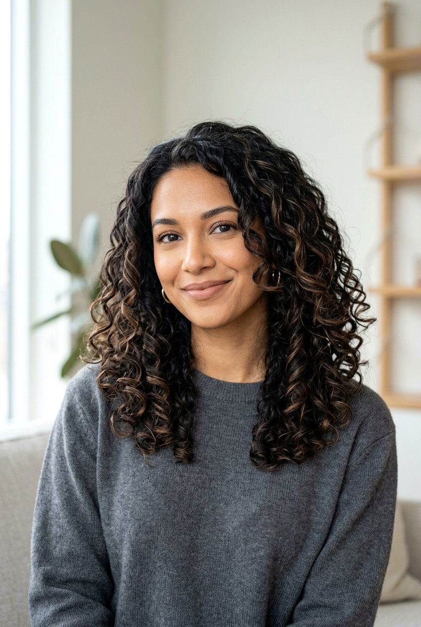 Subtle Brown Highlights On Dark Curly Hair - 20 highlights for curly hair women - 20 highlights for curly hair women