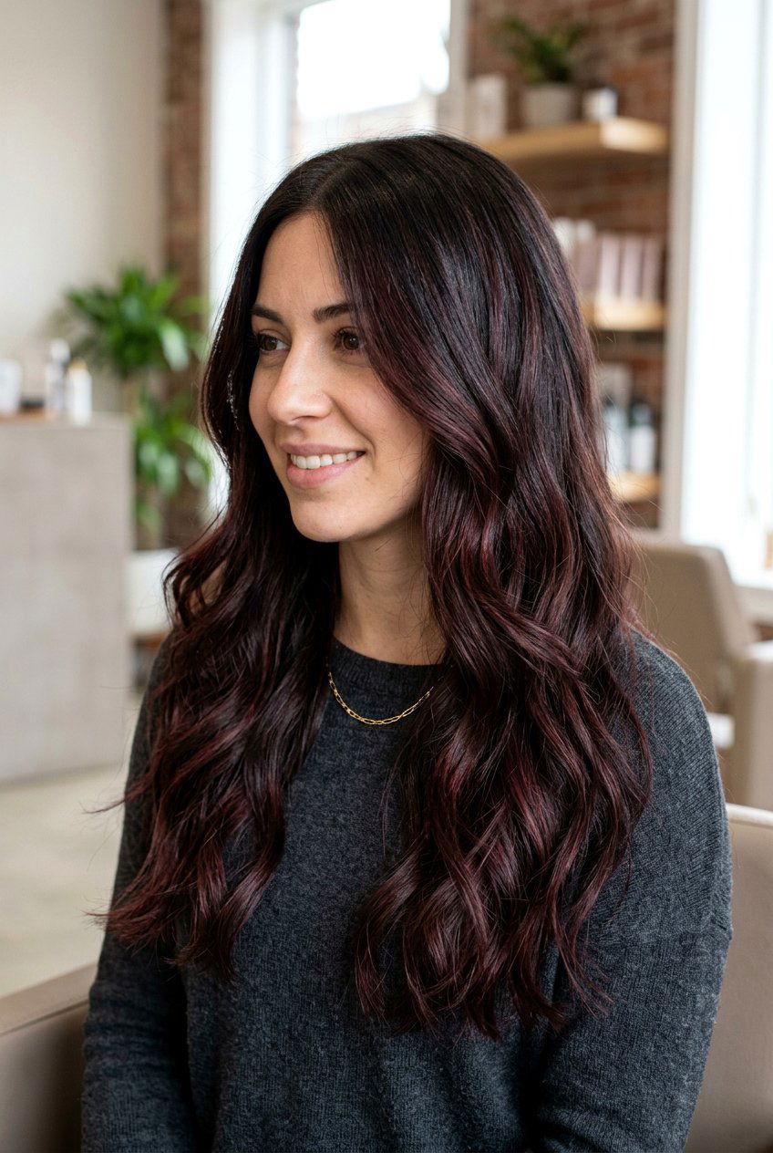 Subtle Burgundy Balayage - 20 burgundy balayage on dark hair - 20 burgundy balayage on dark hair