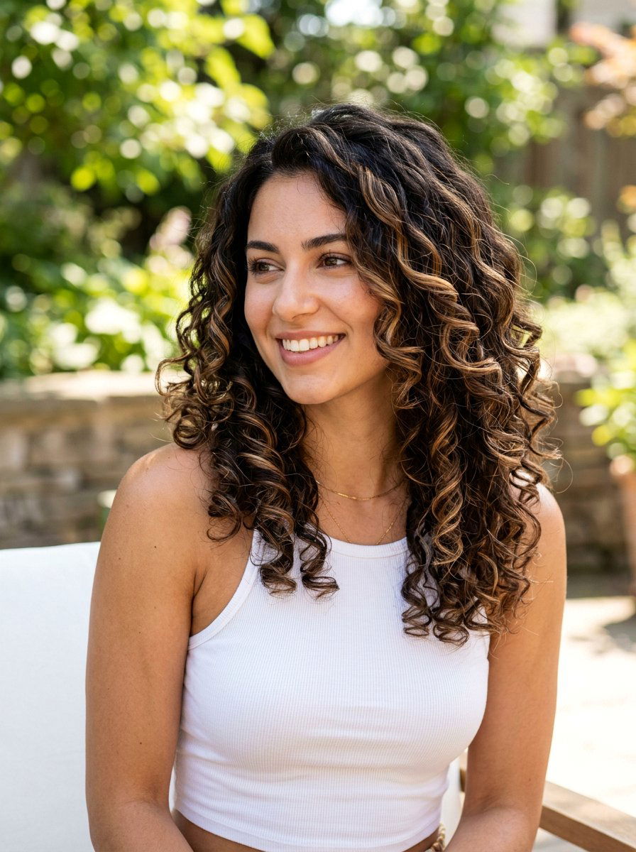 Subtle Caramel Balayage On Curly Hair - 20 easy maintenance balayage for busy women - 20 easy maintenance balayage for busy women