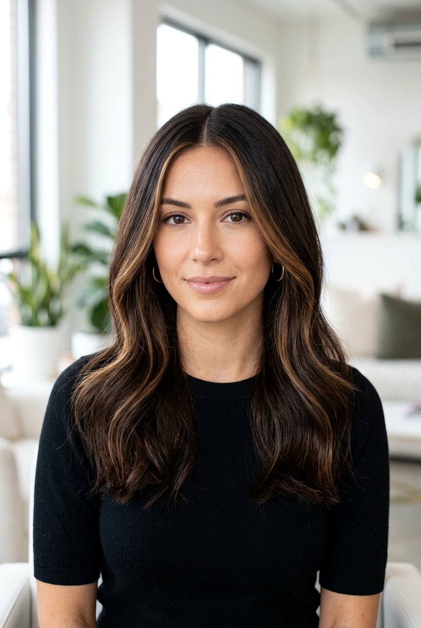 Subtle Caramel Face Framing Highlights - 20 caramel face framing highlights on brunette hair - 20 caramel face framing highlights on brunette hair