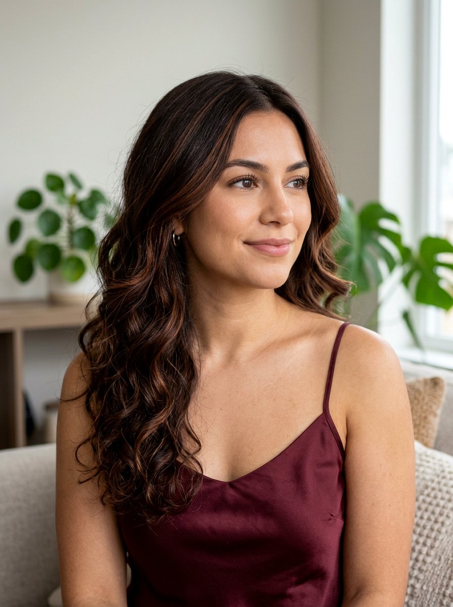 Subtle Cinnamon Highlights on Chocolate Brown Hair - 20 warm cinnamon brunette balayage - 20 warm cinnamon brunette balayage