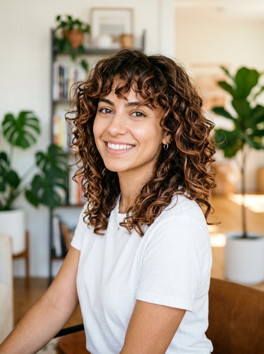 Subtle Copper Balayage Curly Shag - 20 copper balayage for curly shag - 20 copper balayage for curly shag