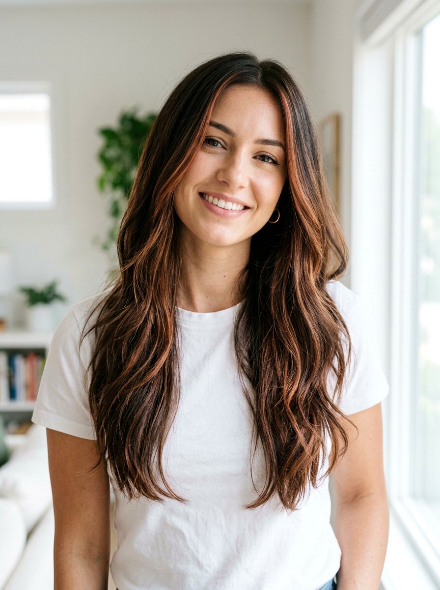 Subtle Copper Balayage Long Layered Hair - 20 copper balayage for long layers - 20 copper balayage for long layers