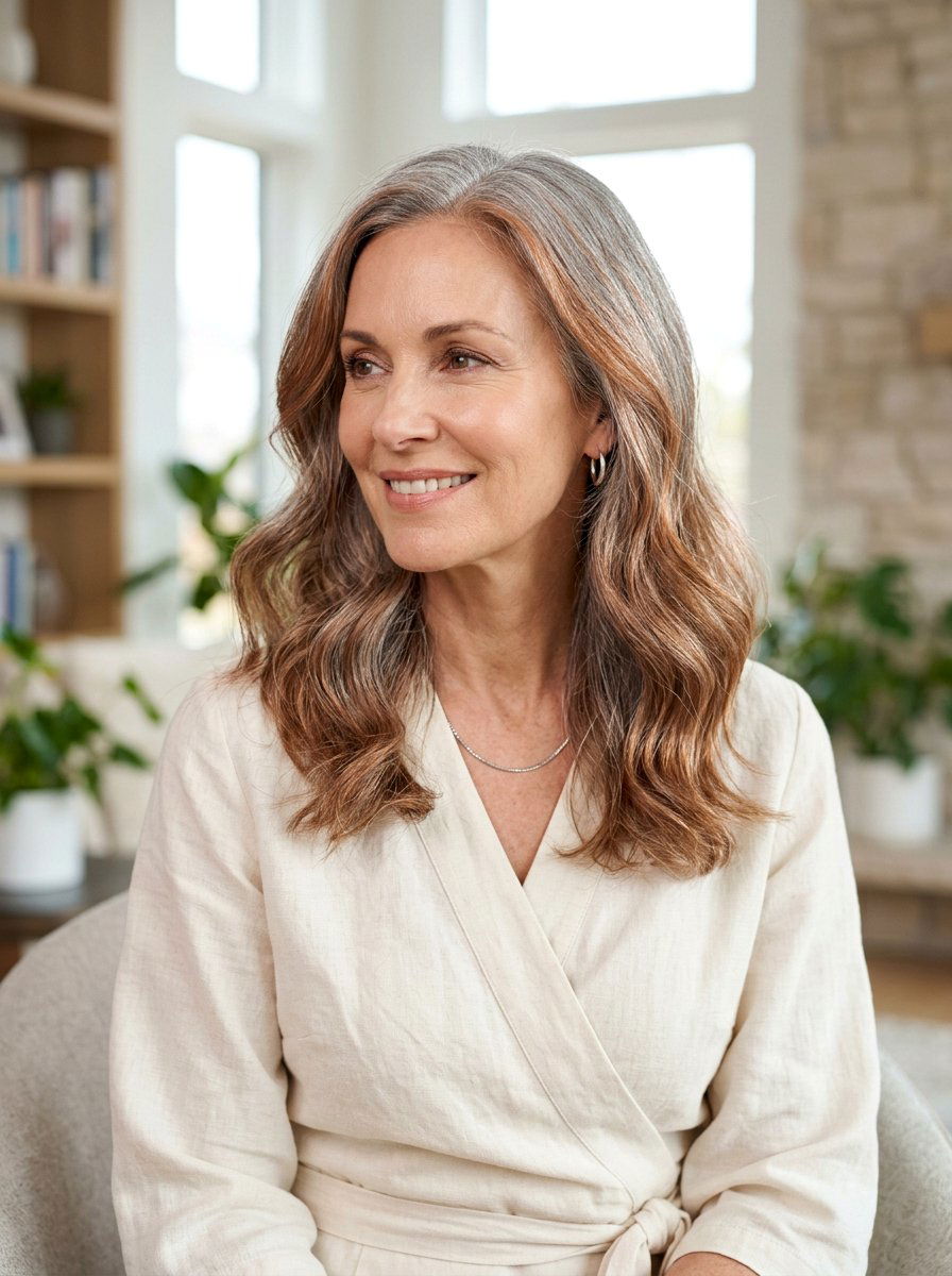 Subtle Copper Glaze On Gray Hair - 20 copper gray blend for mature women - 20 copper gray blend for mature women