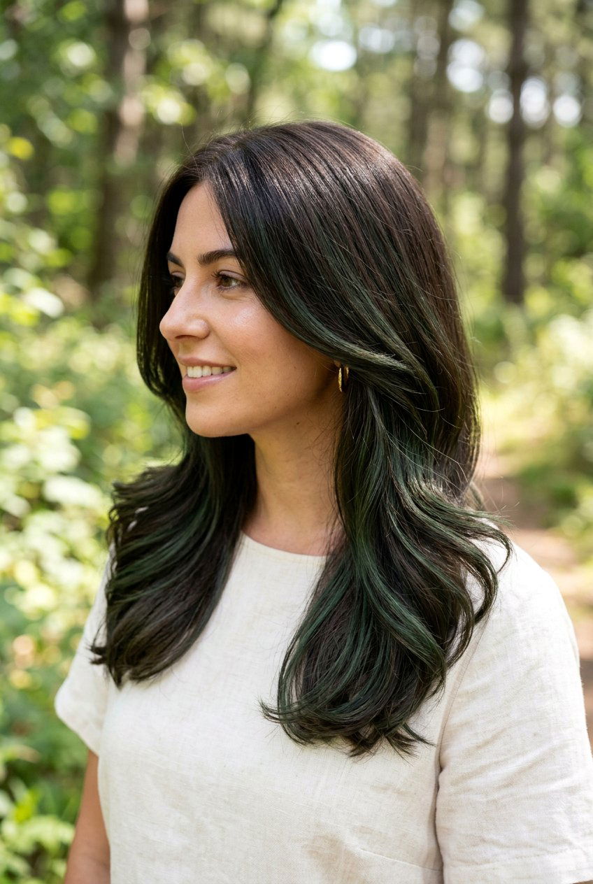 Subtle Forest Green Balayage On Dark Brown Hair - 20 forest green balayage on dark hair - 20 forest green balayage on dark hair