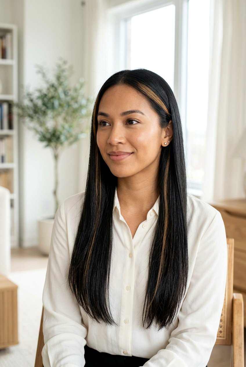 Subtle Front Streak On Natural Black Hair - 20 front streak hair color - 20 front streak hair color