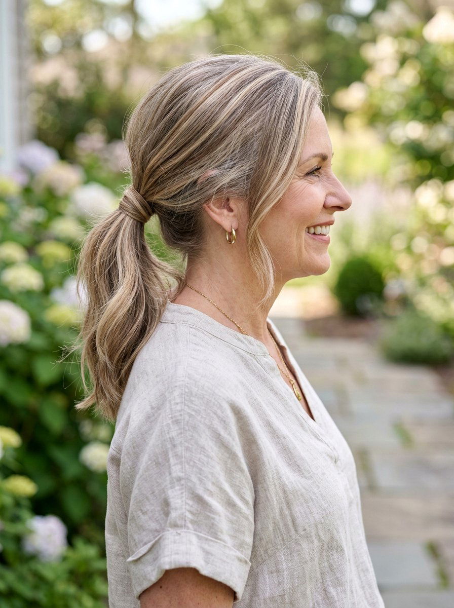 Subtle Highlight Ponytail - 20 elegant ponytail hairstyle for older women - 20 elegant ponytail hairstyle for older women