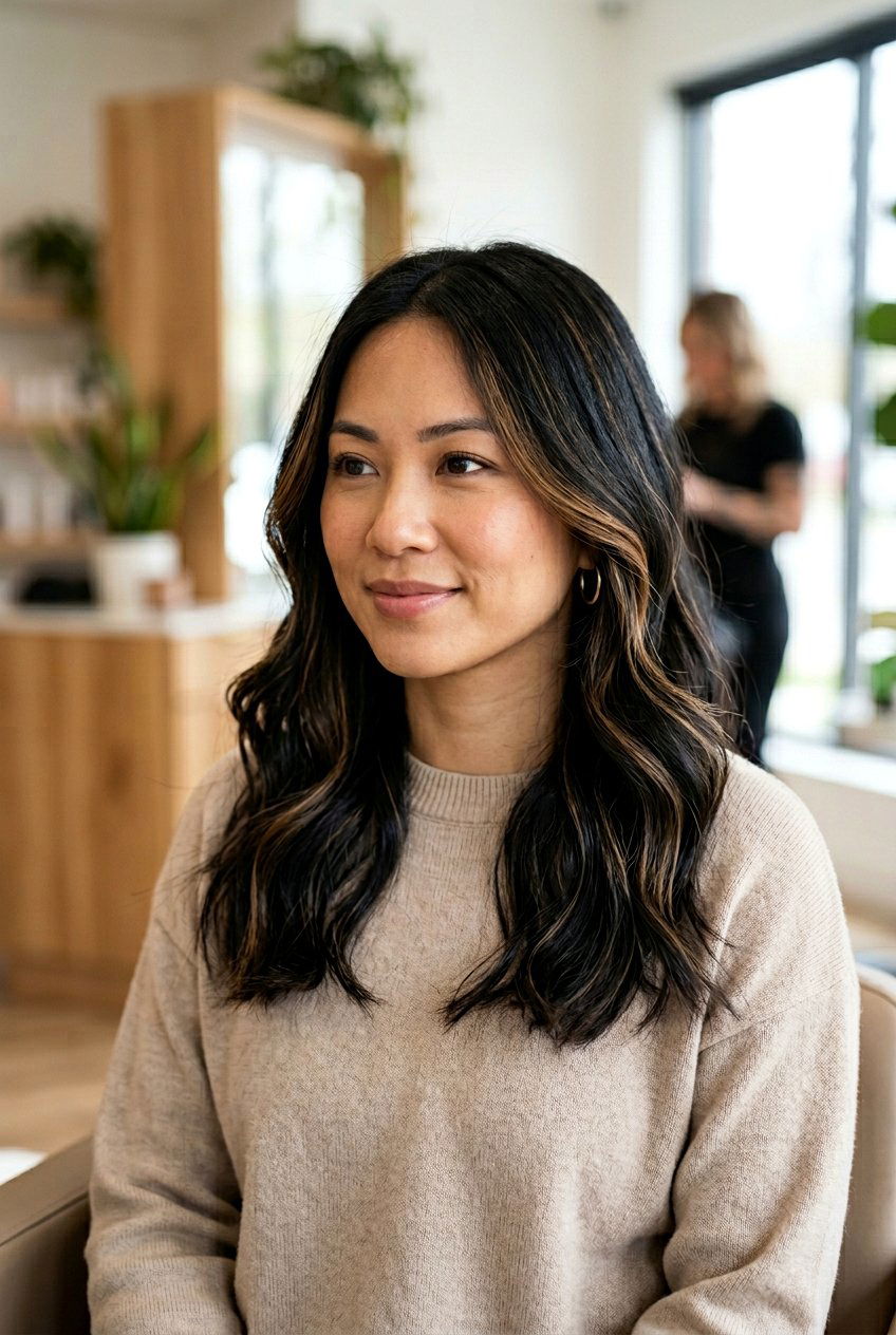 Subtle Honey Babylights On Black Hair - 20 black hair with honey babylights - 20 black hair with honey babylights