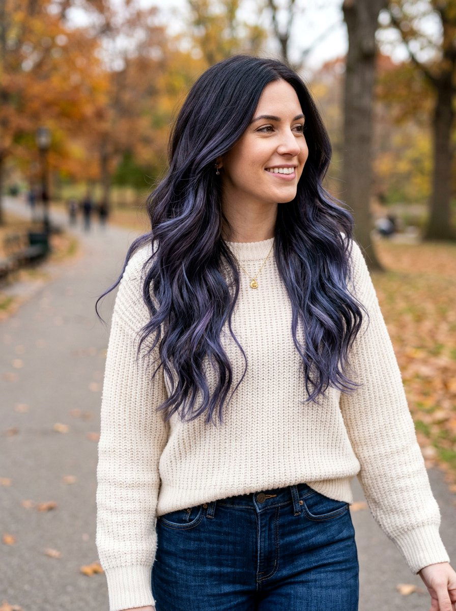 Subtle Indigo Black Balayage On Long Layers - 20 indigo black balayage - 20 indigo black balayage