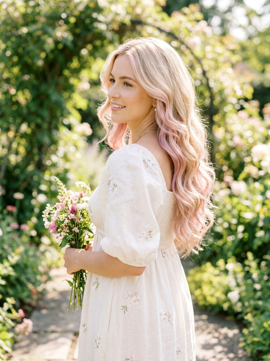Subtle Pastel Pink Peekaboo On Long Hair - 20 pink peekaboo hair color - 20 pink peekaboo hair color