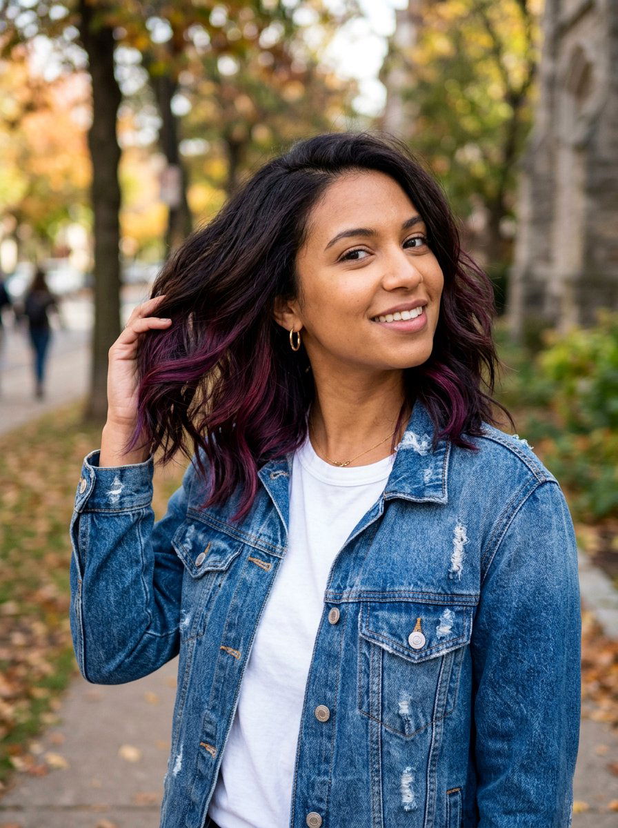 Subtle Plum Burgundy Peekaboo Highlights - 20 plum burgundy highlights on dark hair - 20 plum burgundy highlights on dark hair